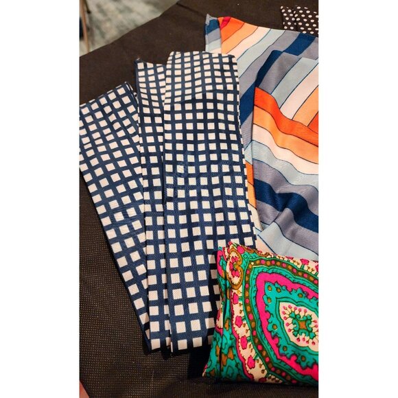 5 Mid Century Patterned Silk Fabric Head Scarves Polka Dots Stripes Floral 1960s - Picture 5 of 7